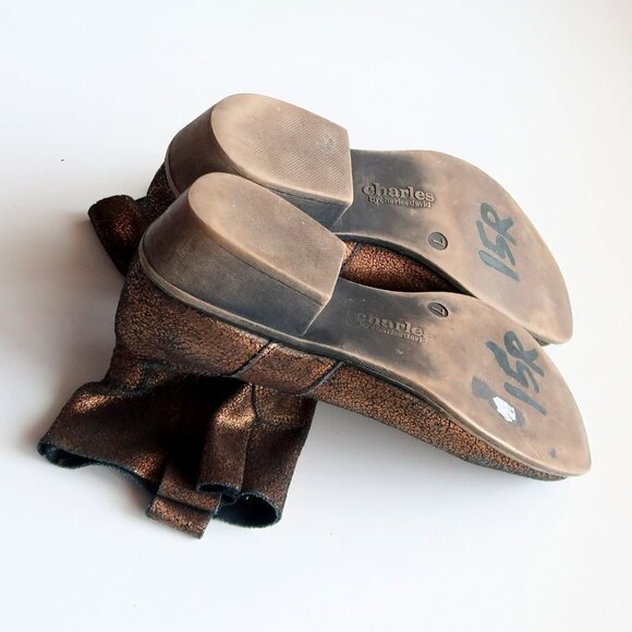 Charles David Bronze Leather Low Block Heel Ankle Boots / Booties Size 7 - Picture 13 of 15